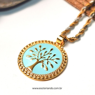 Colar Árvore da vida em aço inox | Corrente mista dourado e prateada | verde