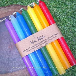 kit com 7 velas palito cores dos Chakras