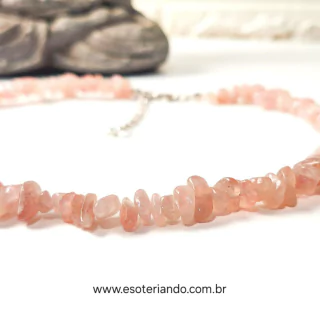 Choker cascalho de Quartzo Rosa | Qualidade Super Premium | Amor próprio e autoestima | 100% natural