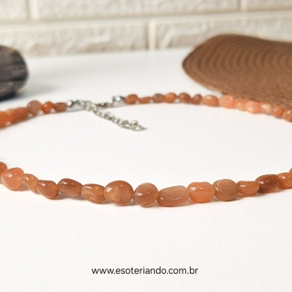 Choker pedra da lua marroquina| Pedra da lua Pêssego | 100% natural | Qualidade super extra |Libertação emocional