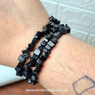 Pulseira em cascalho cubico de Ônix preto - Escudo protetor