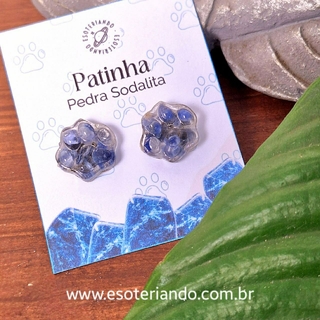 Brinco Artesanal Patinha de cristal e Resina - Pedra Sodalita