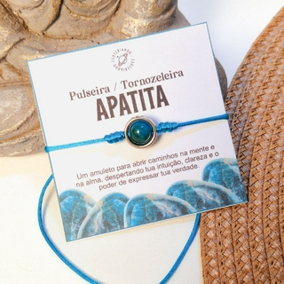 Pulseira/tornozeleira ajustável de Apatita | fio de seda azul | Pedra da expansão da mediunidade - comprar online