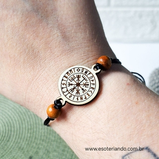 Pulseira Ajustável Vegvísir a bússola Viking em madeira - Guia do caminho