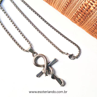 Colar aço inox Cruz Ankh ou chave da vida