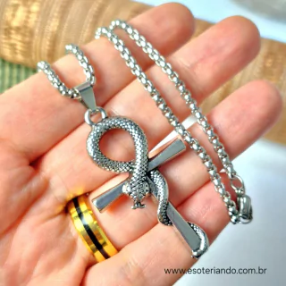 Colar aço inox Cruz Ankh ou chave da vida