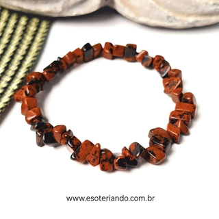 Pulseira cascalho obsidiana mogno