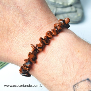 Pulseira cascalho obsidiana mogno