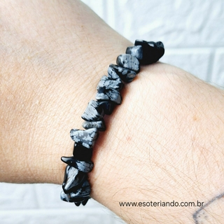 Pulseira cascalho obsidiana floco de neve