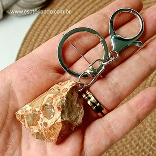 Chaveiro Jaspe Leopardita Bruta | Pedra da verdade | Argola italiana com mosquetão