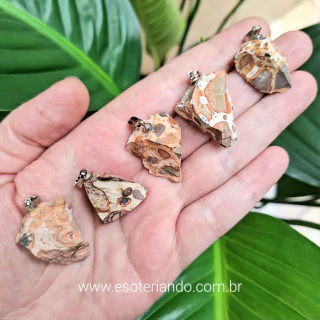 Pingente pedra Jaspe Leopardita Bruta