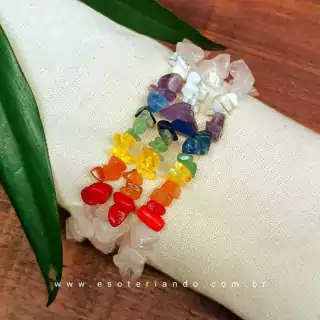 Pulseira Quartzo Rosa Cascalho 7 Chakras 