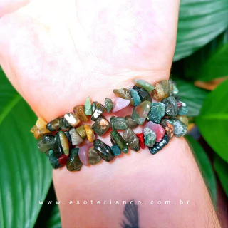 Pulseira cascalho de Jaspe Sanguíneo Heliotrópio - Pedra da cura