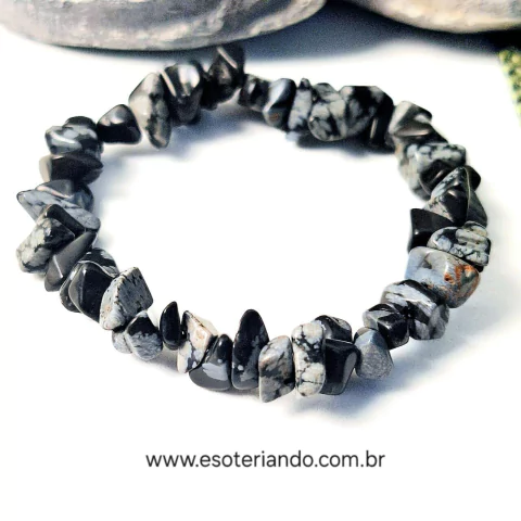 Pulseira cascalho obsidiana floco de neve