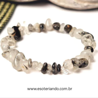 Pulseira cascalho Quartzo Turmalinado - proteção e auto sabotagem