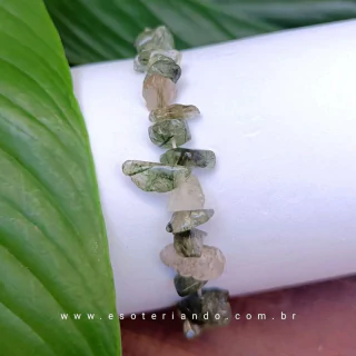Pulseira cascalho de pedra Quartzo rutilado verde