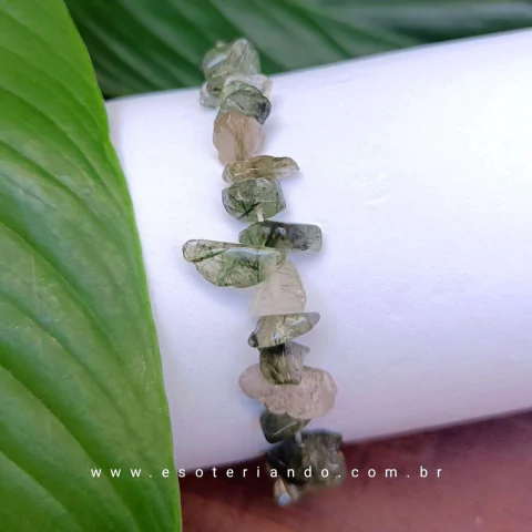 Pulseira cascalho de pedra Quartzo rutilado verde