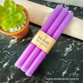 Kit velas palito roxa - fundo marmore, vaso planta suculenta