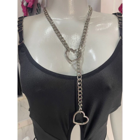 Coleira Corrente com Corações em Metal - comprar online