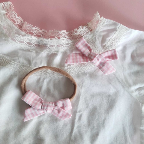 Laço Paris P | xadrez rosa bebê
