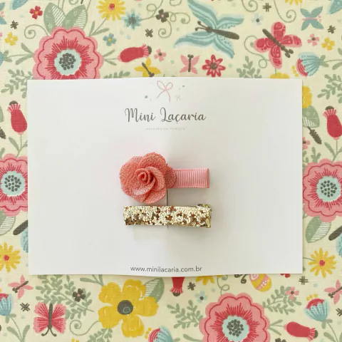 Dupla Flor e Brilho | rosa blush e dourado | P