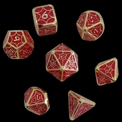 Set de Dados Metálicos Estilo Vitro Rojo y Dorado