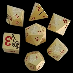 Set de Dados Metálicos Caballero VS Dragon Dorados con Números Rojos