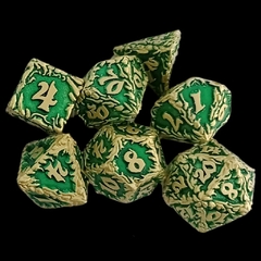 Set de Dados Metálicos Estilo Llama Verde y Dorado