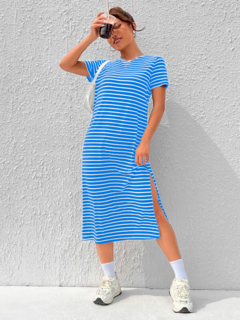 Imagem do Vestido Feminina Listrado Com Coxa Dividida