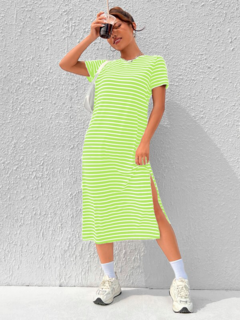 Imagem do Vestido Feminina Listrado Com Coxa Dividida