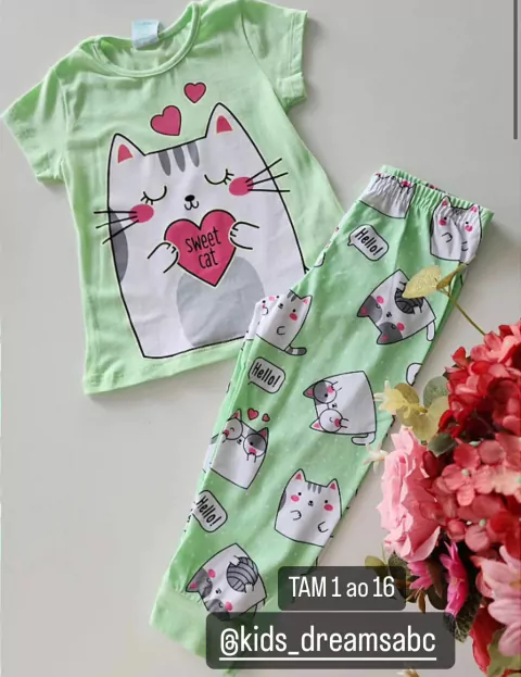 Pijama manga curta e calça em malha de algodão Kyly