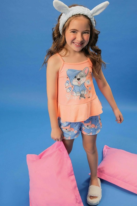 Pijaminha em malha e shorts em malha Fresh cachorrinho Kukie