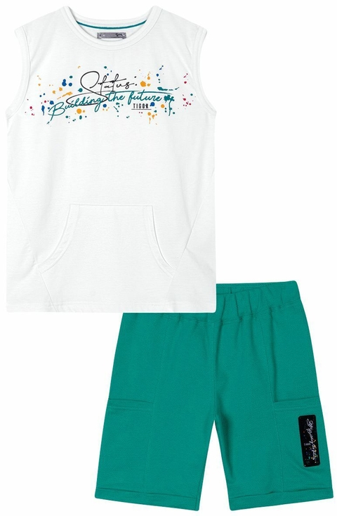 Conjunto camiseta regata e bermuda em moletinho Tigor