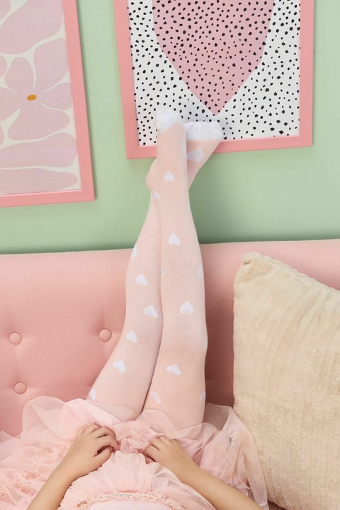 MEIA-CALÇA INFANTIL ROSA MON SUCRÉ CORAÇÕES