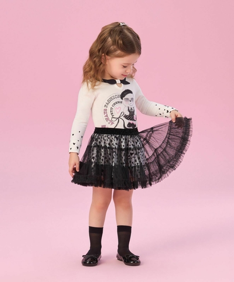 CONJUNTO BLUSA E SAIA EM TULE PRETA GLITTER PETIT CHERIE