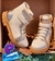 Bota Coturno Feminina Pampili Recortes Nude e Dourada - comprar online