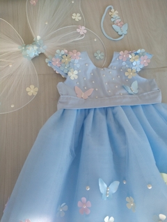 Kit Jardim Vestido e Asa de borboleta - Azul bebê - Flora Vestindo Sonhos