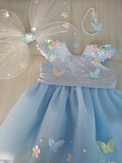 Kit Jardim Vestido e Asa de borboleta - Azul bebê