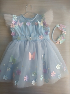 Vestido Jardim Azul + asa de borboleta - comprar online
