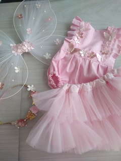 kit romper flores + saia rosa bebê