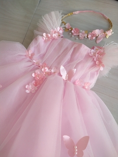 Kit Jardim Encantado rosa bebê - Vestido e acessório de cabelo - comprar online