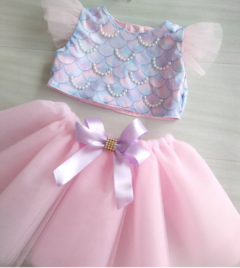 conjunto cropped e saia sereia