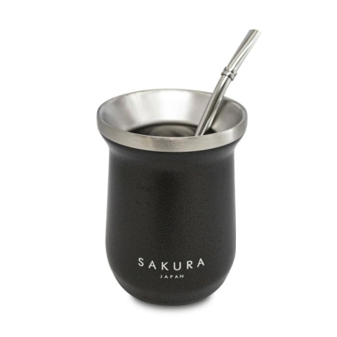 Mate Sakura Acero Inoxidable + Bobilla Y Limpia Bombilla Negro - comprar online