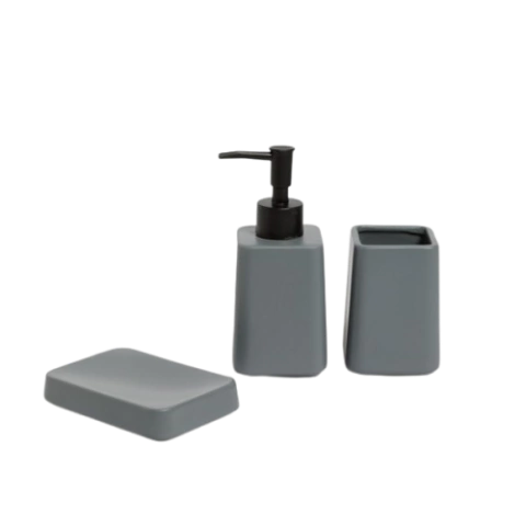 SET DE BAÑO X3 CERAMICA LISO GRIS
