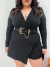 Macaquinho Feminino Manga Longa Anarruga Com Cinto Plus Size - comprar online