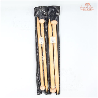 Par de Agulhas Retas para Tricô 38cm Madeira (15mm)