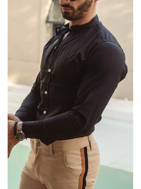CAMISA CUELLO MAO NEGRA (01776)