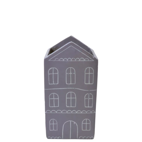 Cachepot Casinha em Cimento Cinza - G