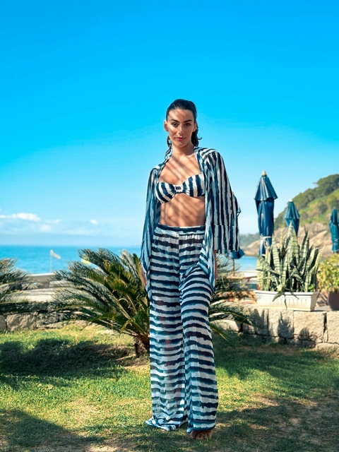 Calça Pantalona Tule Estampa Ondas