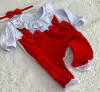 Body Branco e Vermelho para bebês reborn até 50cm